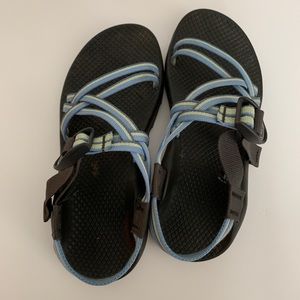 EUC Chaco Vibram Blue & Yellow Double Strap Sandal